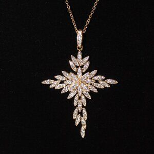 PJM Rhinestones Dangling Leaf Moveable Cross Pendant Necklace